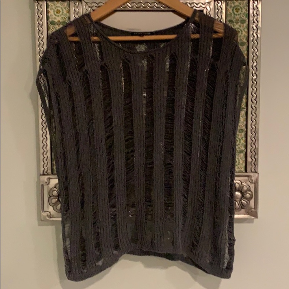 Eileen Fisher Gray Mesh Knit Loose Blouse